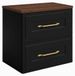3xE living Meuble sous lavabo Classic 60 cm, noir/chêne noyer, poignées dorées