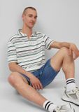 QS - Mannen - Gestreept poloshirt van zware jersey - Katoen - Crème/Groen/Aubergine/Zwart - Maat S