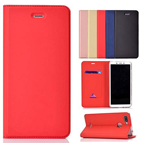 Custodia Custodia® Ultra Slim PU TPU Flip Folio hoes met kaartsleuf en standfunctie voor Xiaomi Redmi 6, Xiaomi Redmi 6, rood