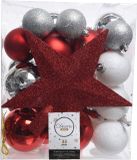 Decoris Kerstballen Set - 34-delig - Rood/Wit/Zilver - Kunststof