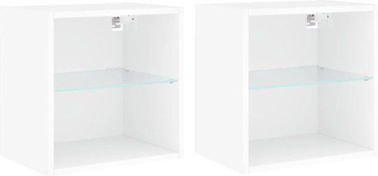 vidaXL Nachtkastjes met LED's - Set van 2 - Wandgemonteerd - Wit