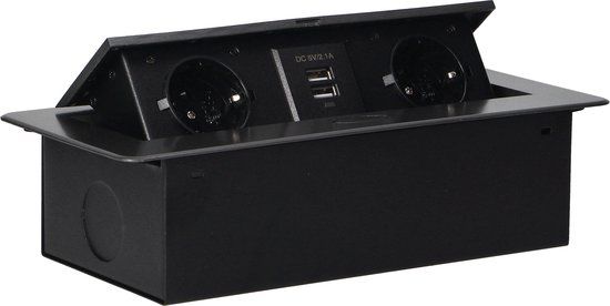 Orno Stekkerdoos, inschuifbaar, met 3 stopcontacten, 230 V 2 USB-aansluitingen, zwart