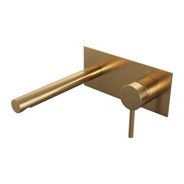 Brauer Gold Edition wastafelkraan inbouw ColdStart met inbouwdeel en rechte uitloop type S2 greep messing geborsteld goud 5-GG-004-S2