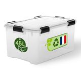 Iris Ohyama Luchtdichte kunststof opbergdozen met deksel, 45L, Transparant, Hermetische waterdichte sluiting, Robuuste kliksluitingen, Stapelbaar, Stofbescherming, BPA-vrij, WSB-45