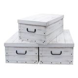 Spetebo Boîte de rangement 49x39x24 - Lot de 3 - Aspect bois blanc