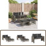 vidaXL 4-delige loungeset met kussens poly rattan en glas grijs