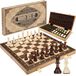 Jeu d'échecs en bois pliable - 48 x 48 cm - Jeu d'échecs de tournoi avec 2 reines supplémentaires - Roi 9,5 cm