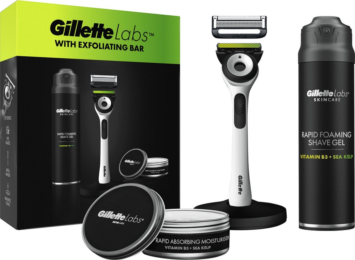 Gillette GilletteLabs With Exfoliating Bar Set - Scheersyteem + Scheergel + Hydraterende Crème – Van voor Mannen