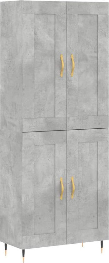 vidaXL Hoge kast bewerkt hout betongrijs 69,5x34x180 cm