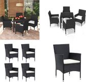 vidaXL 5-delige Tuinset met Kussens, Poly Rattan, Zwart
