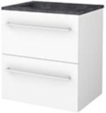 Basic Line Start 46 Badkamermeubelset - 60 x 46 cm - Met Grepen - 2 Lades - Hardstenen Wastafel - Zonder Kraangat - Ice White