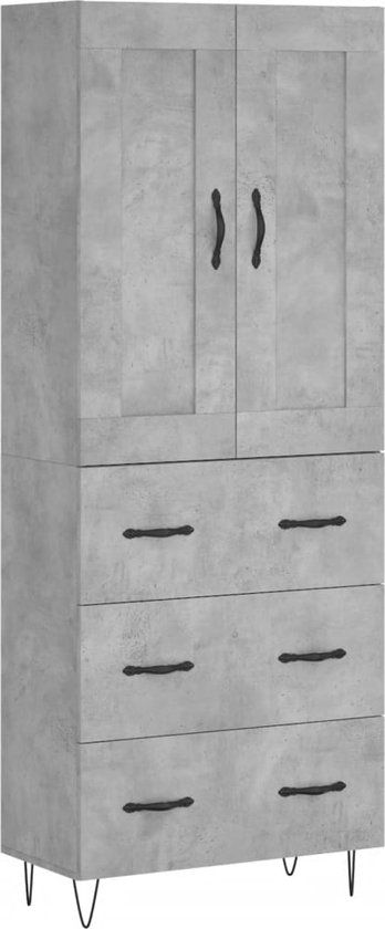 vidaXL Hoge Kast 69,5x34x180 cm Bewerkt Hout Betongrijs