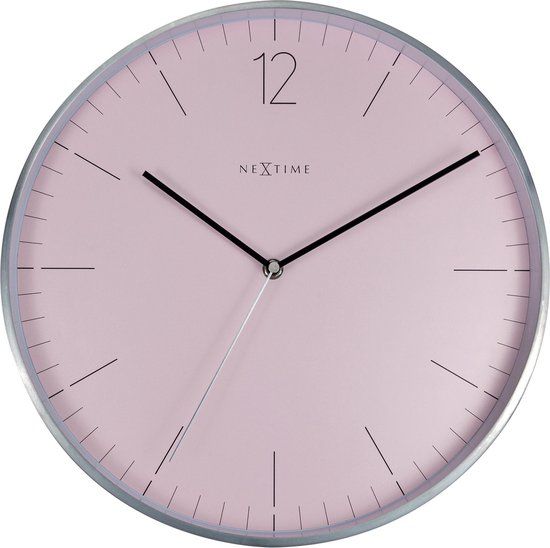 NeXtime Essential Silver - Wandklok - 34 cm - Zilver/Roze