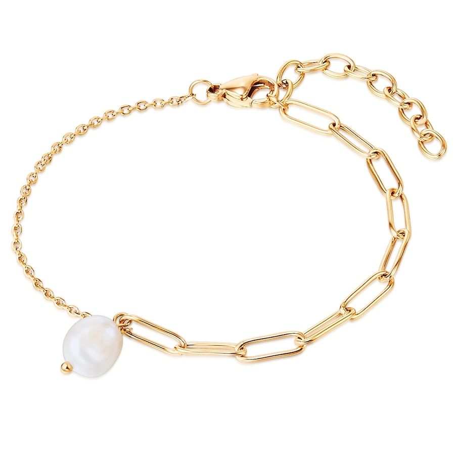 Valero Pearls Edelstaal Armband - Geelgoud - Zoetwaterparels - Dames