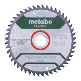 Metabo Metabo zaagblad "precision cut wood - classic", 190x2,2/1,4x30 Z48 WZ 15° Aantal:1