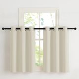 NICETOWN Vitrage, kort, beige, ondoorzichtig, verduisteringsgordijnen met inslagringen, keukengordijnen, raamgordijnen, moderne thermische gordijnen, woonkamer, set van 2, lichtbeige, H 90 x B 107 cm