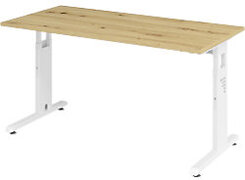 Hammerbacher Hammerbacher in hoogte verstelbaar recht bureau met C-voet Express Q eiken, Wit 1,400 x 672 x 685 - 810 mm