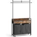 Panier à Linge Mobile 150l avec Porte-manteau, 2 Tiroirs et Plateau, Rangement pour Buanderie Salle de Bain, Vintage Marron et Noir, 129x33x199 Cm