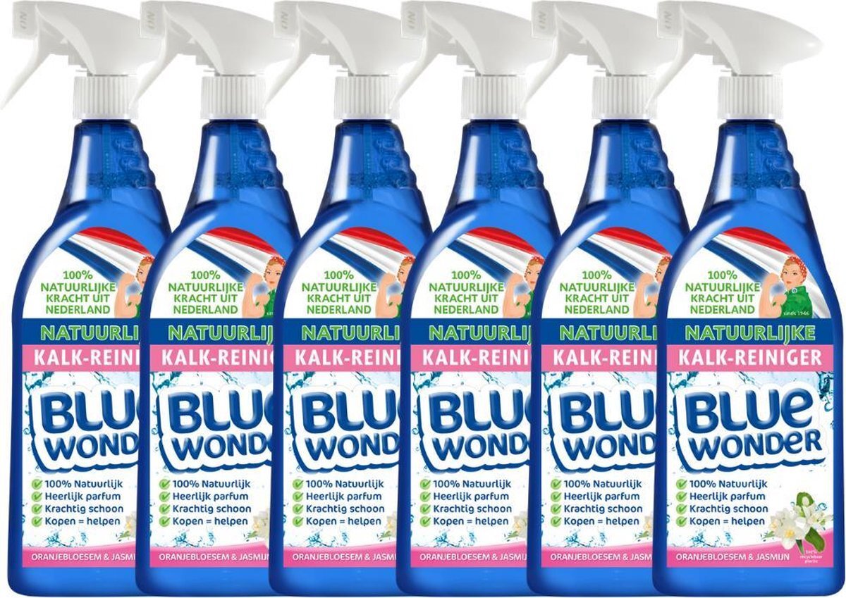 Blue Wonder 100% natuurlijke Kalk-reiniger Spray Voordeelverpakking - 6 x 750 ml flessen