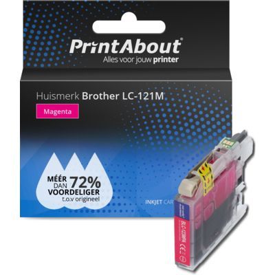 PrintAbout Huismerk LC-121M Magenta Inktcartridge | Compatibel met Brother