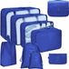 Unyqoos® Set d'organisateurs de voyage, 9 pièces – Sacs de rangement hydrofuges avec maille, sac de rangement pour soutien-gorge/sous-vêtements, sac à chaussures et trousse de toilette, bleu marine, adapté pour valise et sac à dos