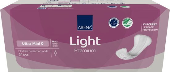 ABENA Light Premium Ultra Mini - 24x Incontinentie inlegkruisje Dames en Heren - Inlegverband voor Licht Urineverlies - 8x19cm / 80ml