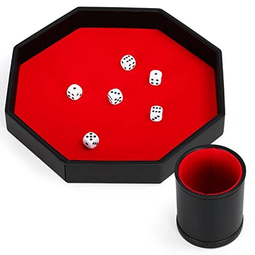 Belle Vous Zwart PU Lederen en Velours Hexagon Vouw Dobbelstenen Bak – Draagbare Dobbelstenen Houder Doos voor Tafel Spellen als RPG en DND/D&D – Allesvangende Tray Voor Sieraden