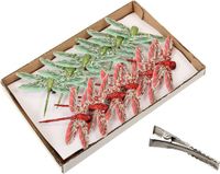 Othmar Decorations Bv Kerstboom libellen op clip - 24x st- rood en groen - 10,5 cm -kunststof