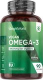 WeightWorld Vegan Omega 3 Algenolie - 2000 mg - 600 mg DHA & 300 mg EPA - Plantaardig en duurzaam omega 3-supplement - Gemaakt in de Europese Unie - 90 softgels voor 1+ maand voorraad