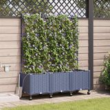 vidaXL Plantenbak met wielen 3 stuks Grijs Kunststof 120 x 40 x 148 cm