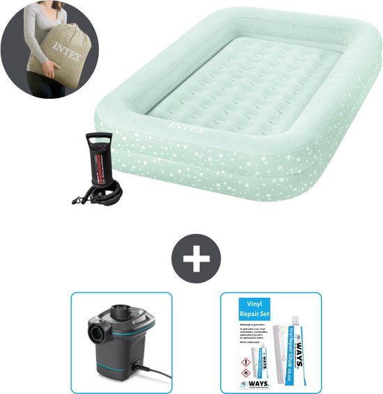 Intex Kidz Luchtbed - 1 Persoons - 107x168x25 cm - Mintgroen - Inclusief Pomp & Reparatieset