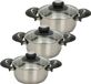 Excellent Houseware Set de casseroles - 3x - couvercle en verre - Inox - 2,7/3,5/5,4 litres