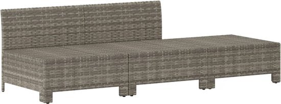 vidaXL 3-delige Loungeset met kussens poly rattan grijs