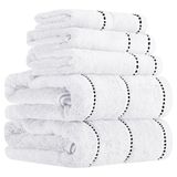 Lavish Home Luxe katoenen handdoekenset, sneldrogend, Zero Twist en zachte 6-delige set met 2 badhanddoeken, 2 handdoeken en 2 washandjes (wit/zwart)