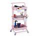 Relaxdays opbergtrolley, 3 etages, 2 remmen, trolley voor keuken, kantoor, HBD 86 x 43 x 42 cm, metaal & kunststof, roze
