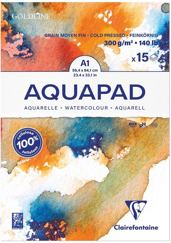 Clairefontaine Goldline Aquapad - Aquarelpapier - Groot formaat - A1 - 300 g - 15 Vel