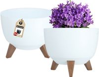 KADAX Bloempot van kunststof met drie insteeksteunen, ronde bloemenschaal, plantenbak, bloembak, plantenbak voor balkon, woonkamer (pak van 2 x 29 cm diameter, wit)