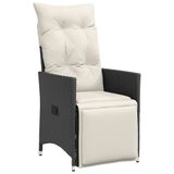 Chaise de jardin réglable avec coussins en polyrotin noir