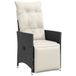 Chaise de jardin réglable avec coussins en polyrotin noir