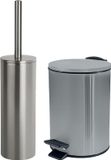 Spirella Badkamer/toilet accessoires set - WC-borstel en pedaalemmer 3L - metaal - zilver