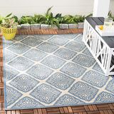 SAFAVIEH Medaillon Tapijt voor binnen en buiten, Beachhouse Collection, korte pool, crème en blauw, 122 x 183 cm