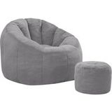 Modenuit Pouf Fleur Adulte Avec Repose-pieds, Rembourré Doux, Gris