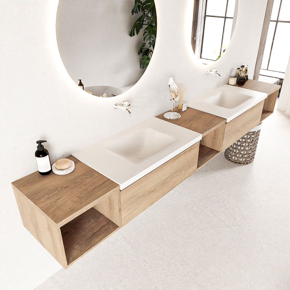 Mondiaz Bukla badmeubel 2 lades 280 cm washed oak en talc