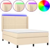 vidaXL Boxspring met matras en LED stof crèmekleurig 140x200 cm