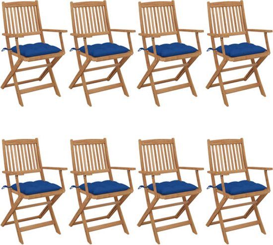 vidaXL Opklapbare Tuinstoelen 8 Stuks Blauw Hout Inclusief Kussens