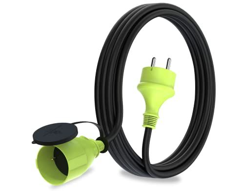 Mutec Power 3m Schuko verlengkabel voor buiten, IP44, H05RR-F3G, 1,5 mm², outdoor verlenging met geaarde stopcontact en schuko stopcontact, 3 meter, zwart/groen