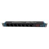 Infitronic INSV1014A – 19 inch 1 HE 7-voudige stekkerdoos stroomverdeler met digitale volt- en ampèremeter