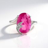 Cavill - Zilveren Ring 925 Sterling - 5,56 ct Ovale Roze Kwarts Brazilië - 0,077 ct Tanzaanse Zirkonen - Elegante Zilverring Dames