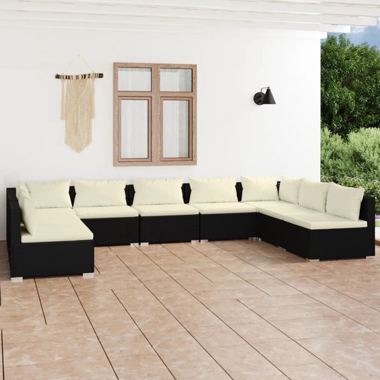 The Living Store Poly Rattan Tuinset - Modulair Design - Waterbestendig - Staalframe - Comfortabele Kussens - Zwart