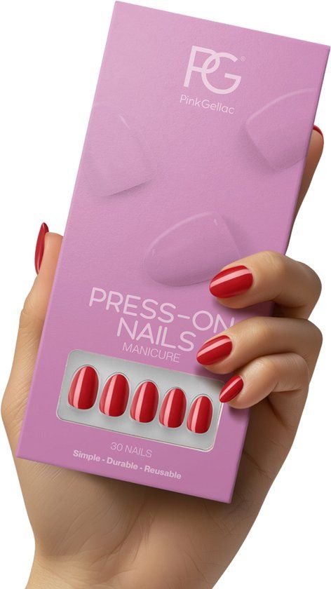 Pink Gellac Press On Nails - 109 Lipstick Red - Round Small